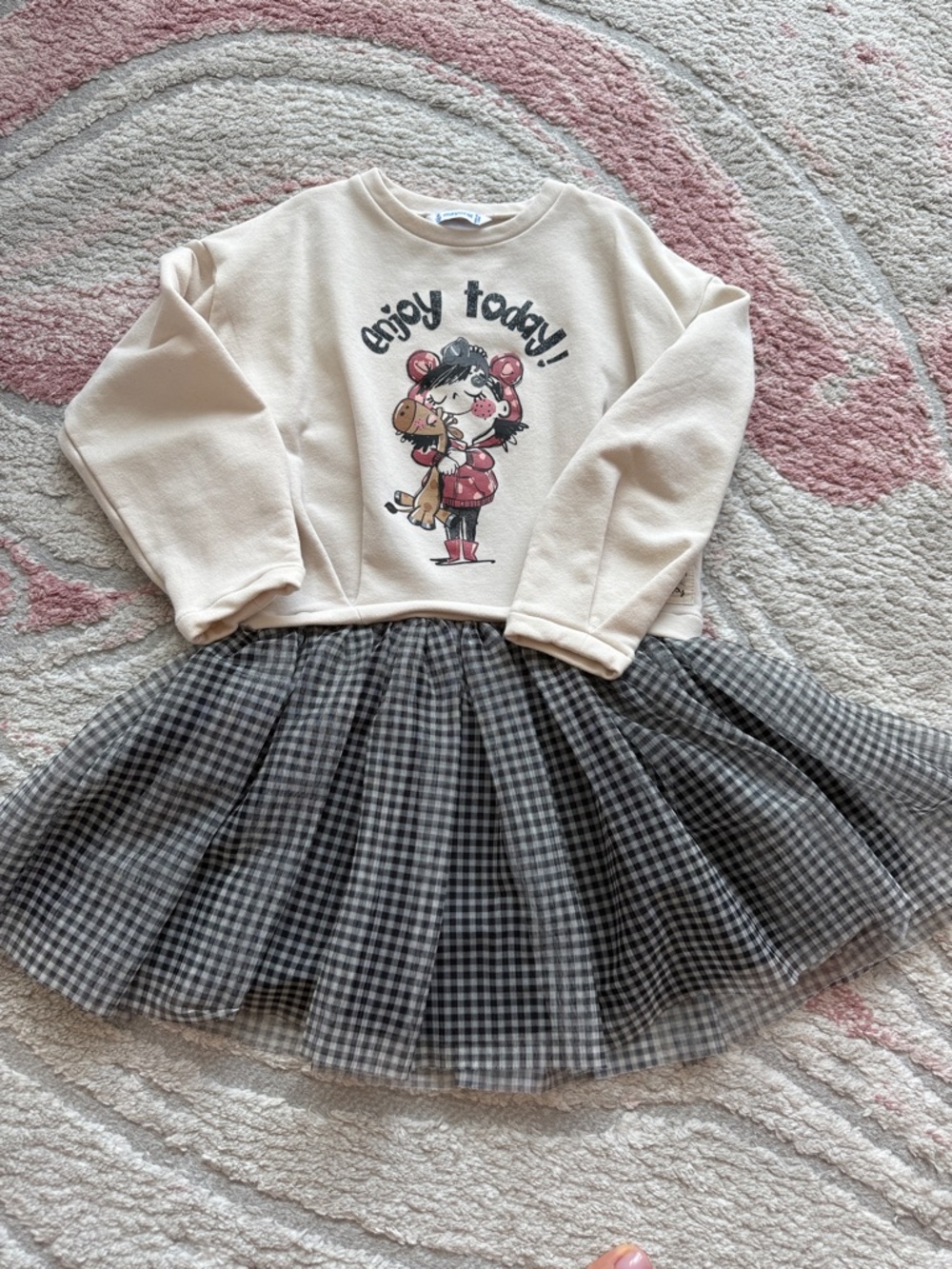 Mayoral Cream Pullover with Pink-Accented Character Print